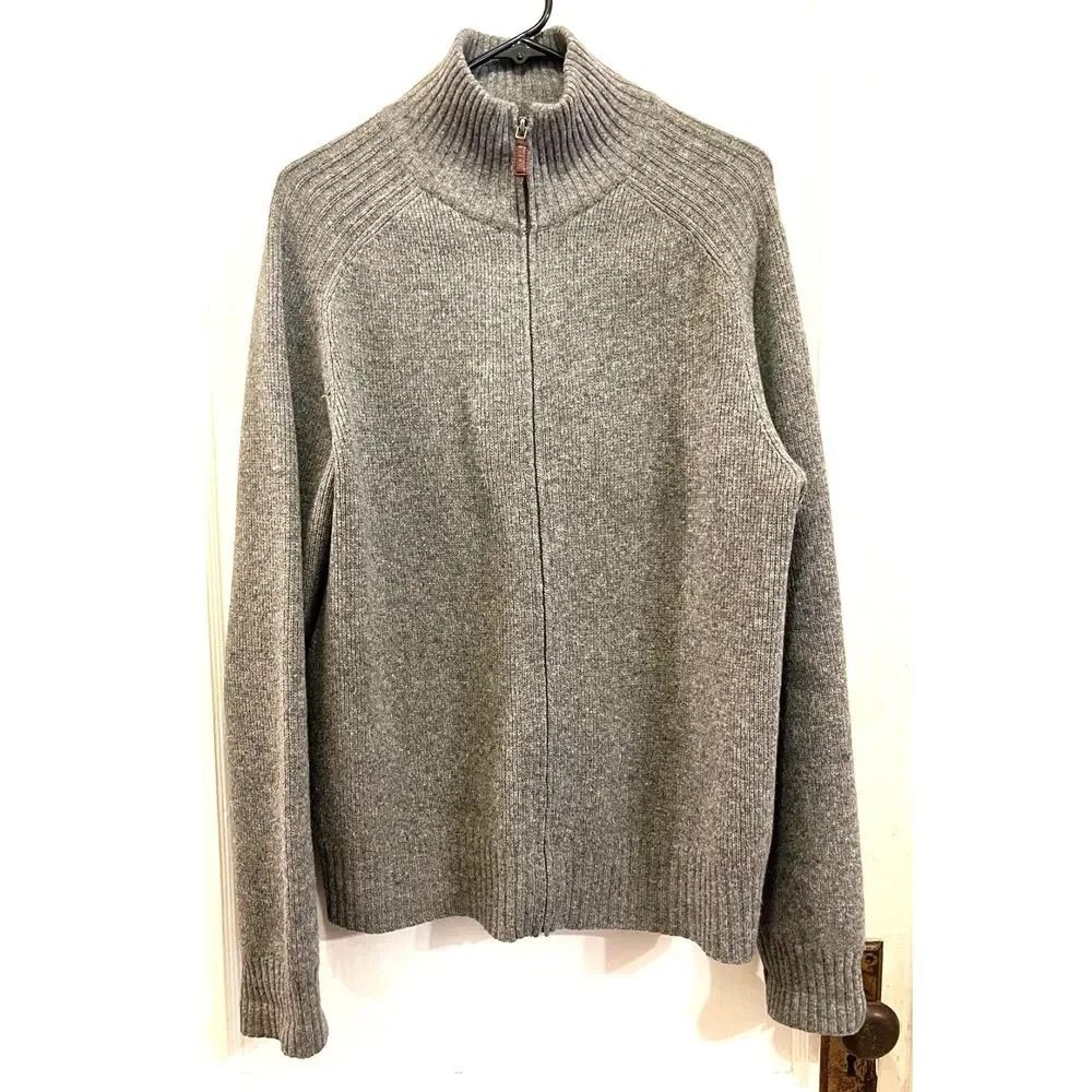 J. CREW Gray 100% Lambs Wool 1/4 Zip Pullover Sweater Top  Mens Size Large